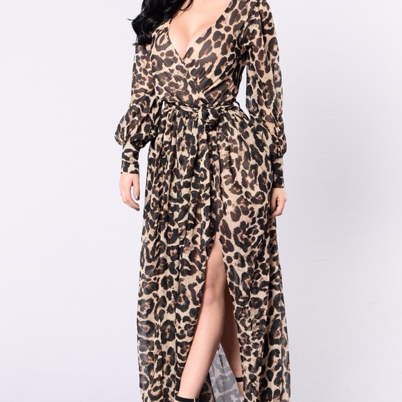 long sleeve leopard maxi dress